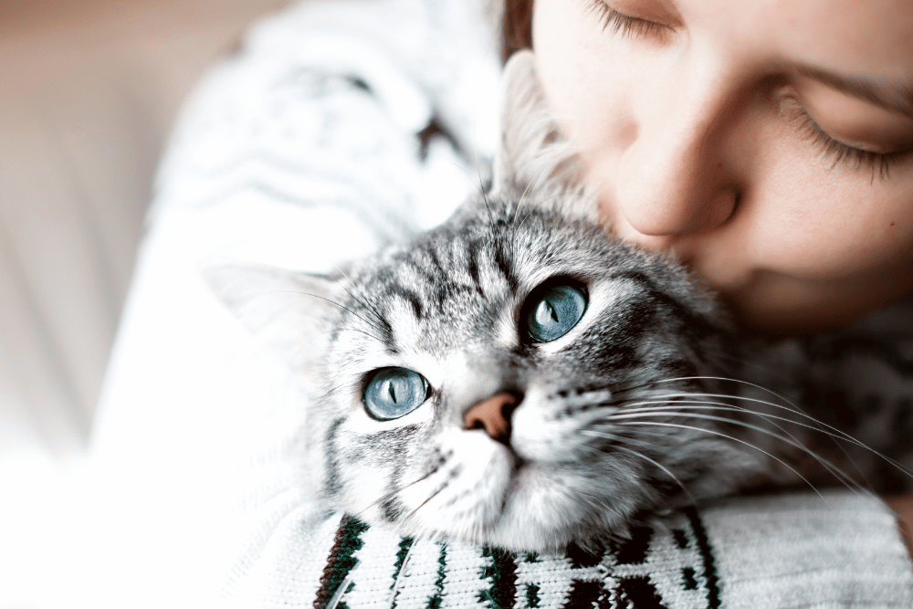 women kissing a cat